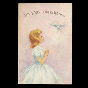 Vintage bevestiging girl's card voor uw bevestiging Ephemera nooit gebruikt 60's 70's