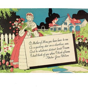 Vintage Mother Poem to Mom Walter Jones Willson Cartello di cartone