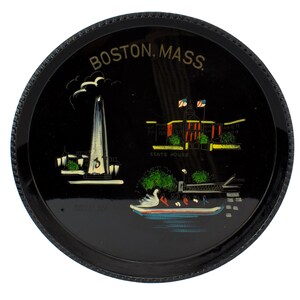 Vintage Boston Massachusetts Plastic Black Tray State Souvenir Mapa