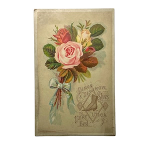 Vintage Werbekarte Dimon & Disbrow Feine Schuhe Utica NY The Very Best Floral Bouquet