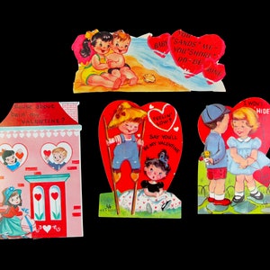 Tarjetas escolares vintage de San Valentín para niños y niñas, efímeras de los años 50 y 60, álbumes de recortes, envío gratuito, usadas, sin sobres