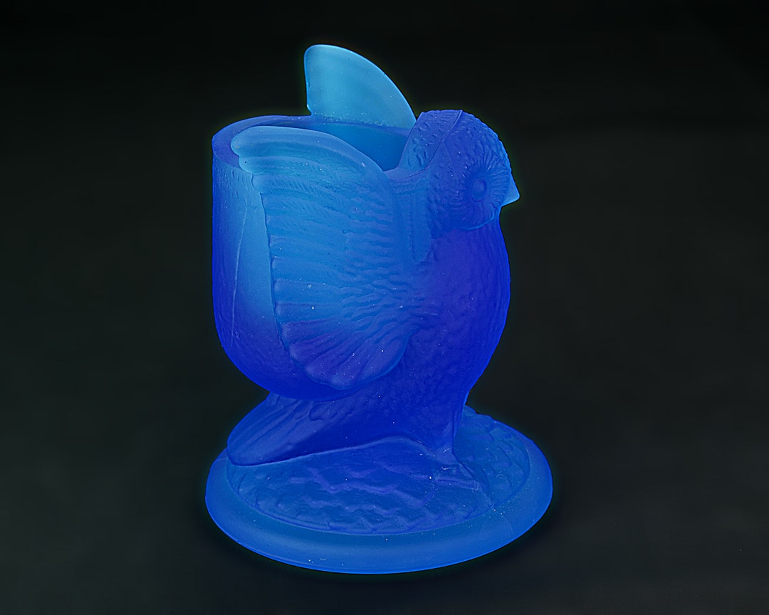 Vintage Glass Owl Candle Holder Blue Frosted Satin Westmoreland Etsy