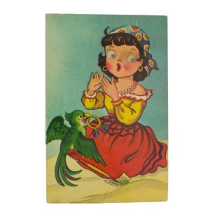 Vintage Postkarte Neuheit Piraten Lady Googly Eyes Quietscher Gedruckt in Japan