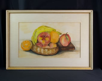 Vintage Still Life Art Print, Framed Watercolor Painting Signed