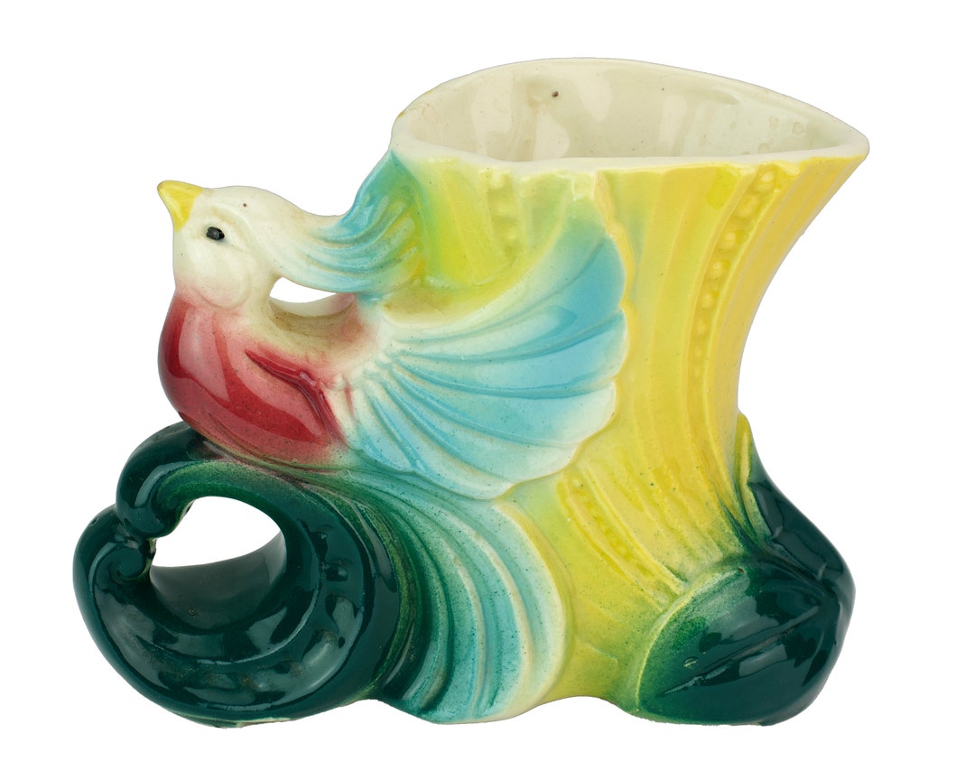 Vintage Bird Cockatoo Ceramic Colorful Vase Farmhouse Country ...