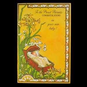 Vintage Congratulations New Baby Card Ephemera Flowers Never Used