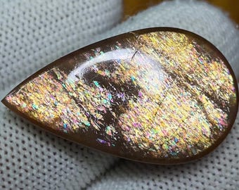 Natural Rainbow lattice sunstone from tanzania loose gemstone for jewellery ,Size =32x19x7MM