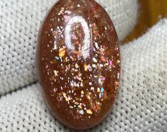Rainbow Confetti Sunstone Cabochon | Flashy Dotted Gemstone, Tanzania (20x13x6MM)