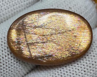 Natural Rainbow lattice sunstone from tanzania loose gemstone for jewellery ,Size =25x16x5MM