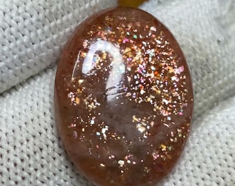 Rainbow Confetti Sunstone Cabochon | Tanzania Gemstone, Jewelry Making (22x16x5MM)
