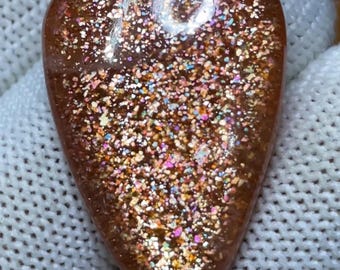 Confetti Sunstone Cabochon | Dotted Fire Gemstone, Tanzania (31x20x6MM)