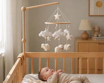 Counting Sheep Baby Mobile, Felt Lamb Crib Mobile, Neutral Nursery Decor, Handmade Baby Mobile, Newborn Shower Gift, Cot Mobile