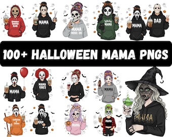 Pakiet postaci z horroru Halloween Mama w formacie PNG, pakiet postaci z horroru Halloween Mama w formacie PNG: ponad 100 projektów clipart (pobieranie cyfrowe)