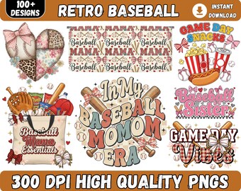 Pakiet 100+ Retro Baseball PNG, Łuk Baseball Coquette Png, Baseball Png, Baseball Mama Png, Dzień gry Baseball Png, natychmiastowe pobieranie cyfrowe
