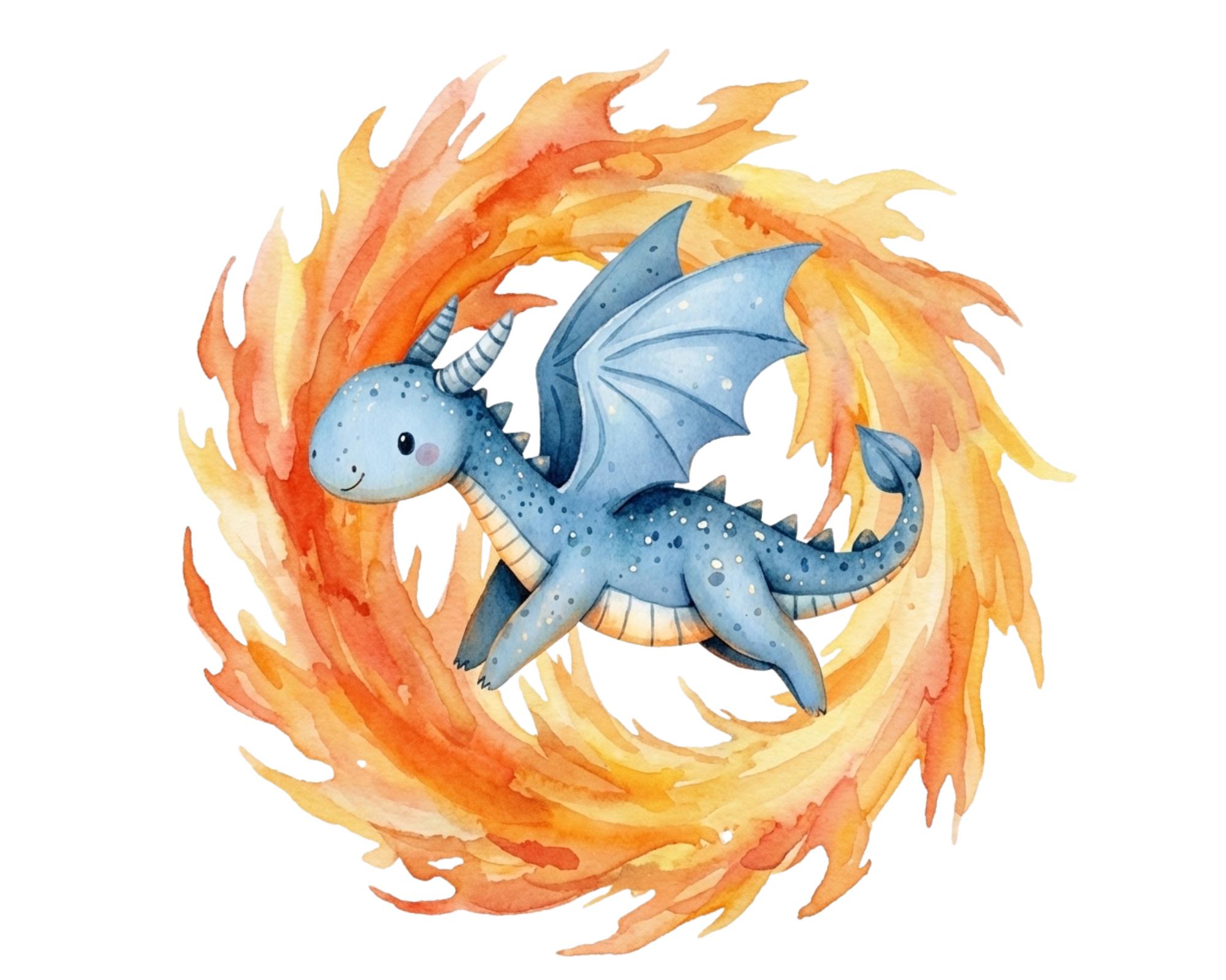 Watercolor Baby Dragons Clipart Bundle, Cute Baby Dragon Png Clipart ...
