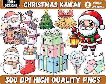 100+ Christmas Kawaii Clipart Set, Santa Reindeer Snowman png, Kawaii Christmas PNG, Cute Holiday PNG, Santa Reindeer Snowman Stickers.