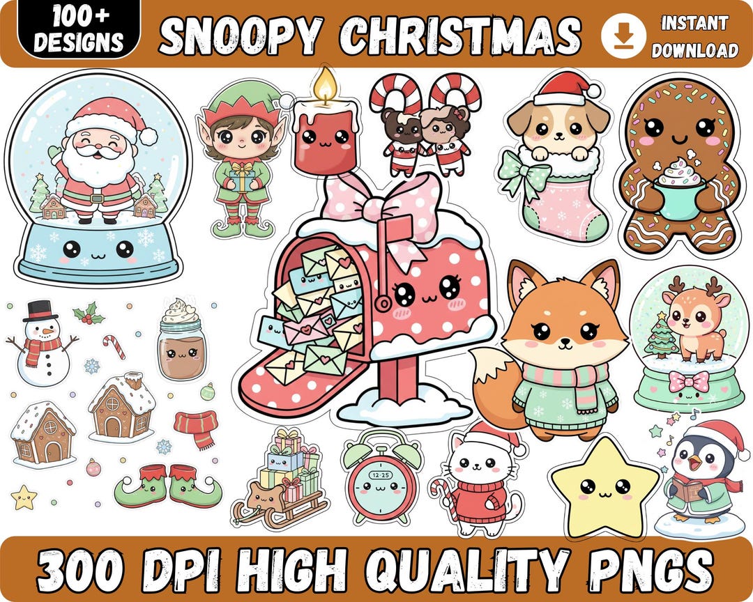 100+ Kawaii Christmas PNG, Merry Christmas Clipart PNG Bundle, Cute ...