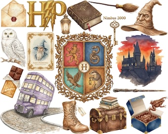 Clipart Png di scuola di maghi carini ad acquerello, mondo di maghi e streghe ad acquerello, pacchetto Magic Potion Academia, pozione magica, download digitale.