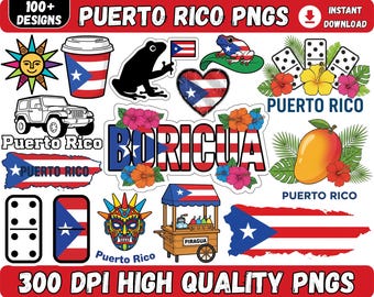 Pacchetto PNG di Porto Rico, PNG di Porto Rico, PNG di Latina Coqui, PNG di Garita, PNG della bandiera di Porto Rico, Disegni PNG portoricani per magliette da scaricare immediatamente