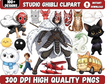 100+ Studio Ghibli Clipart Png Bundle, Totoro, Howl Moving Castle, Kiki Delivery Service Stickers, Journal, Crafts, Cute, Freebie included.