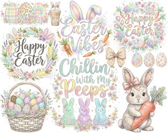 Paquete de Pascua PNG, Pascua PNG, Pascua retro PNG, Conejito de Pascua PNG, Coqueta de Pascua PNG, Primavera floral PNG, Pincelada de Pascua PNG