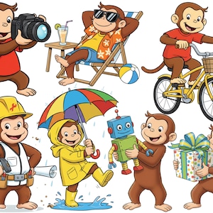 fiesta de jorge el curioso, anime lindo, clipart de baby shower, decoraciones de cumpleaños, cartón, gráficos de bricolaje para bebés, manualidades, cricut, jorge el curioso.