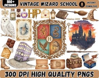 Oltre 100 Clipart di scuola di maghi ad acquerello, PNG trasparenti - Clipart di acquerelli - Clipart di compleanno per bambini Pozione magica PNG, download immediato.