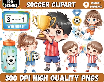100+ Watercolor Soccer Clipart png bundle, Cute Kid Clipart, Watercolor Sports Clipart, Soccer Ball PNG, Boys Soccer Birthday, Baby Shower.