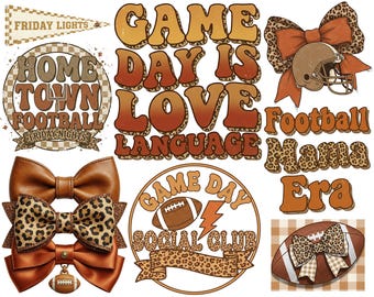 Football PNG Bundle, Coquette Bow, Retro Game Day, Football Junkie Mama, Touchdown Season, Heart On That Field, Girly Love Football PNG