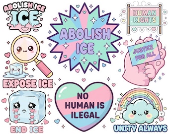 反氷ステッカー昇華反トランプ抗議、チンガ・ラ・ミグラ、ファシズム、Abolish Ice PNGバンドル、透明な背景、デジタルダウンロード