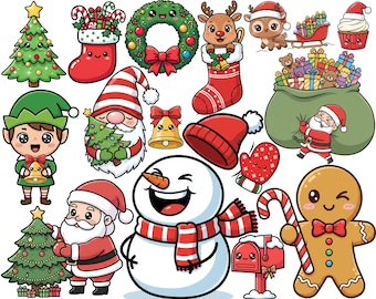 Cute Holiday Stickers Santa Reindeer Snowman, Christmas Printable Art, Holiday Santa, Reindeer, Snowman,Christmas stickers,Digital Download.