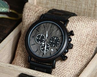 Personalized Engraved Watch with Wood Box,Custom Wood Watch,Mens Watch,1st Anniversary Gift for Husband or Boyfriend,Men’s Wedding Gift