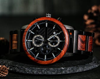 Reloj de madera grabado para hombre, reloj personalizado, reloj de madera, regalo personalizado para él, regalo de San Valentín para él, regalo para novio, regalo para hombre.