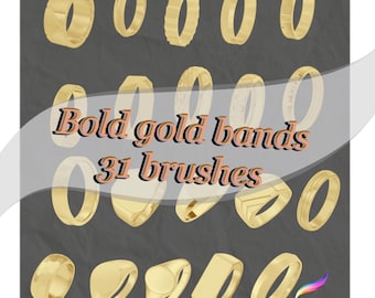 Pinceles de bandas para Procreate - Bandas doradas y texturizadas (31 sellos) (Descarga digital)