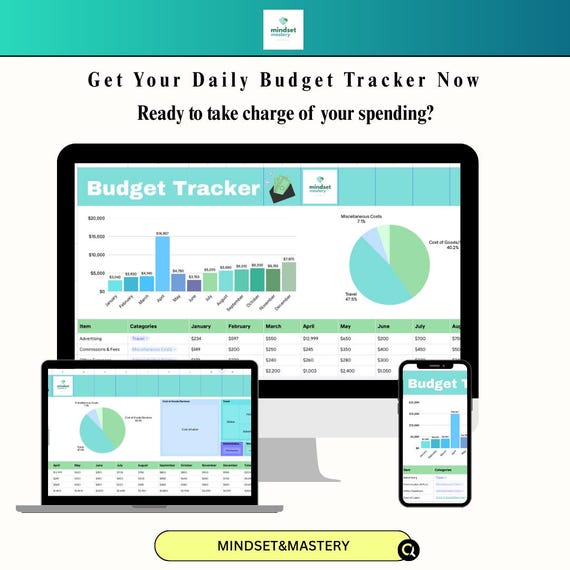 Daily Budget Tracker Excel | Expense Planner & Financial Organizer | Digital Budget Spreadsheet for Money Management