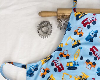 Construction Trucks on Blue Adult Apron - ready to ship