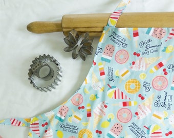 Popsicles and Ice Cream Youth Size Apron - blue - ready to ship