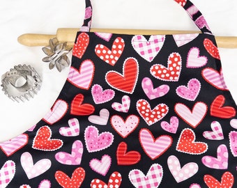 Plus Size Hearts on Black Apron - ready to ship