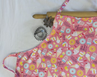 Popsicles and Ice Cream Treats Adult Apron - coral pink - ready to ship