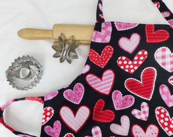 Hearts on Black Child Apron - ready to ship