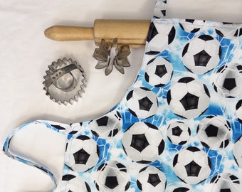 Soccer on Blue Youth Size Apron - ready to ship