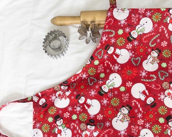 Snowmen on Red Adult Apron - ready to ship
