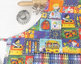 School Buses and Crayons Art Themed Adult Apron with Crayon Pocket - ready to ship