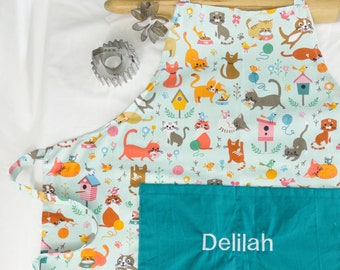 Personalized Cats on Aqua Adult Apron - made to order