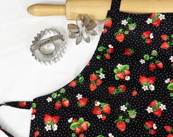 Retro Strawberries and Dots Youth Size Apron - ready to ship