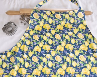 Plus Size Lemons and Bees on Navy Apron - ready to ship