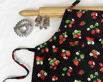 Retro Strawberries and Dots Child Apron - ready to ship