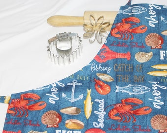 Lobsters on Navy Adult Apron - ready to ship