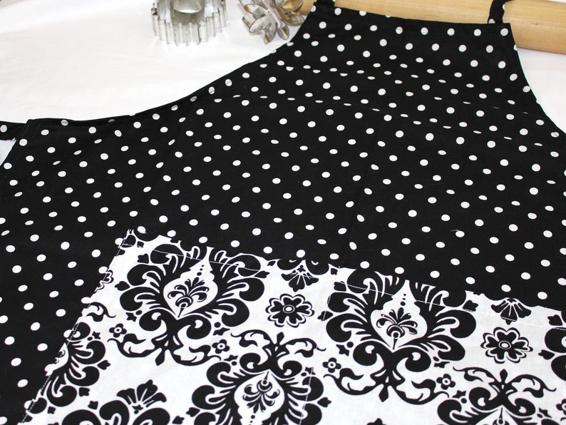 Damask /'n Polka Dots Adult Apron ready to ship