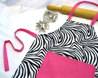 Zebra 'n Hot Pink Child Apron - ready to ship